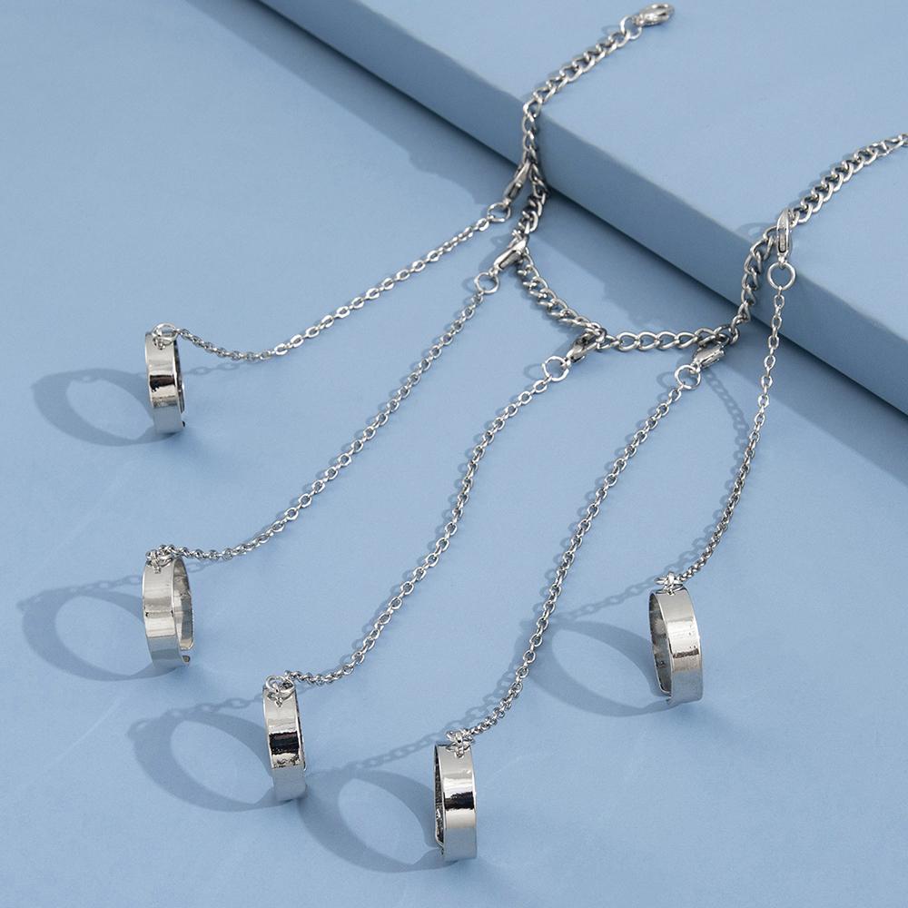 1 Stück Ins-Stil Hiphop Punk Silberfarbener Ring & Armband Kombi Fünf Finger verbundene Fäustling Ringe Für Frauen Tägliches Tragen Oder Party