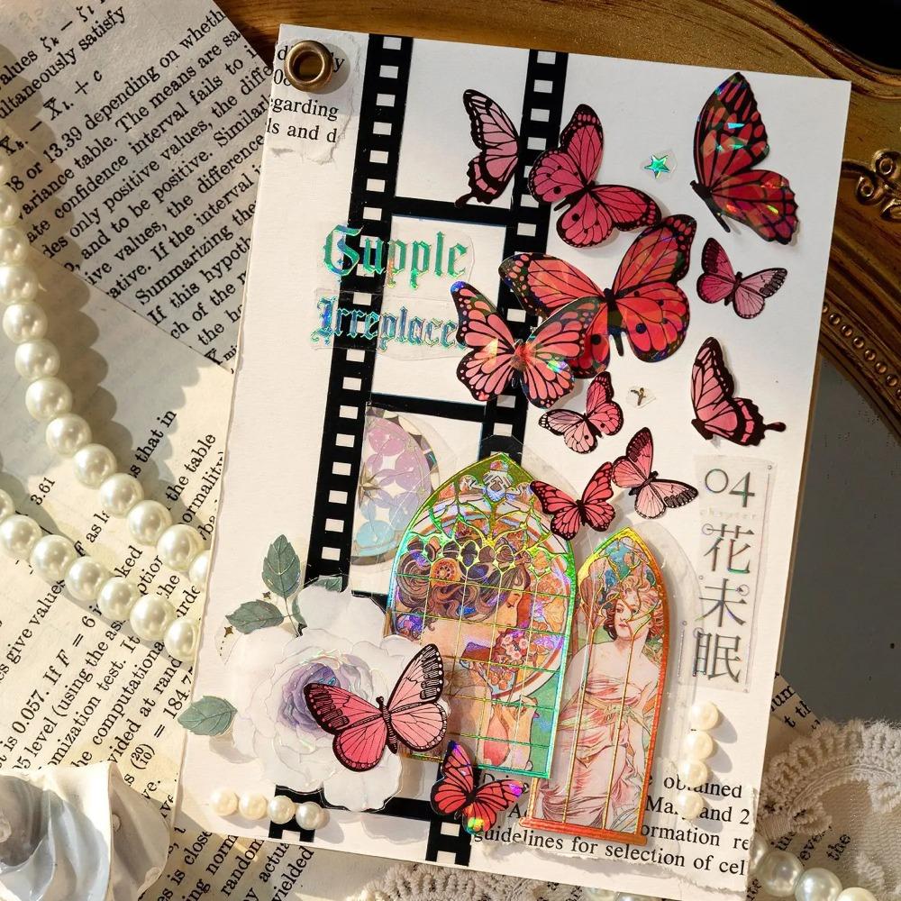 

DIY 20 шт. галерея Муха серии лазерный ретро справочник Скрапбукинг 3D лазерная золотая наклейка сумка