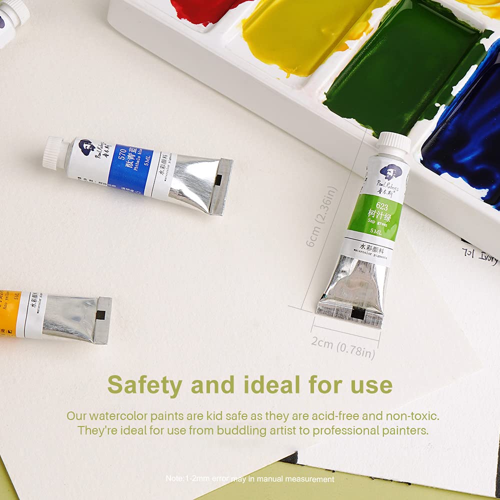Paul Rubens Transparent Watercolor Paint Set, 36 Colors, 5ml Paint Tubes, Suitable for Beginners, Hobbies, and Students.
