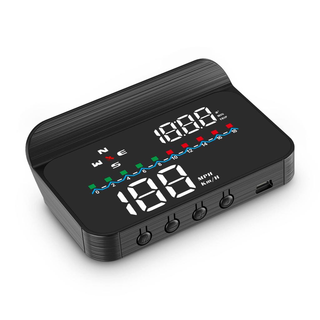wiiyii Car GPS Display Speed and Windshield Car with Reminder Suitable for All Cars HUD, Speedometer, Time, Gauge, Function,