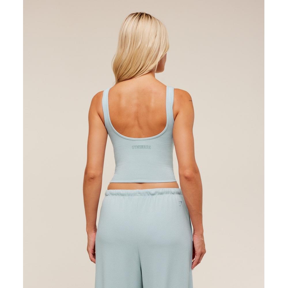 Gymshark Waffle Cropped Tank Smoke Blue B3b2g Udr3