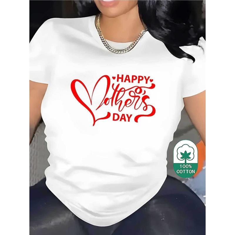 

Mother S Day Fashion Summer T-Shirt | Happy Day Alphabet Print, 180Gtpure Fabric, Black and White, Regular Version, S белый