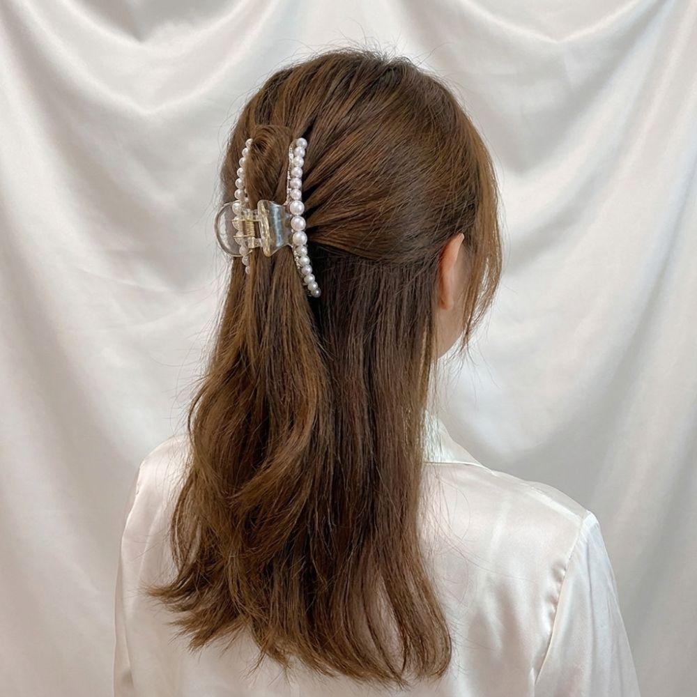 Big Size Pearl Hair Claw Pearl Decor Shark Clip Elegant Hair Claw Clip  Daily Styling
