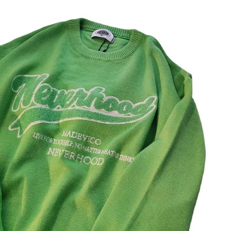 Unisex Oversized Retro Strickpullover Mit Gestickten Buchstaben Lässiger Baumwollmischungs Pullover Winter