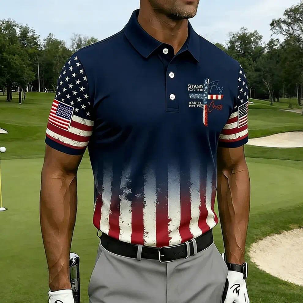 2026 New Men's American Flag 3D Printed Polo Shirt Summer Casual Short Sleeve Lapel Business Sports Top