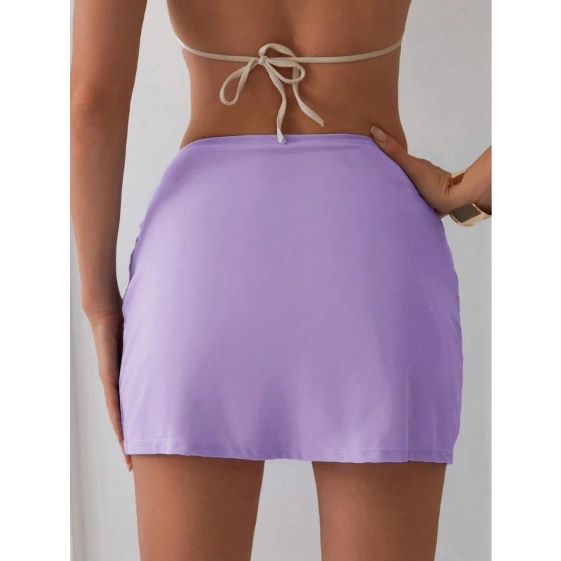Women High Waist Ruched Wrap Bodycon Mini Skirt