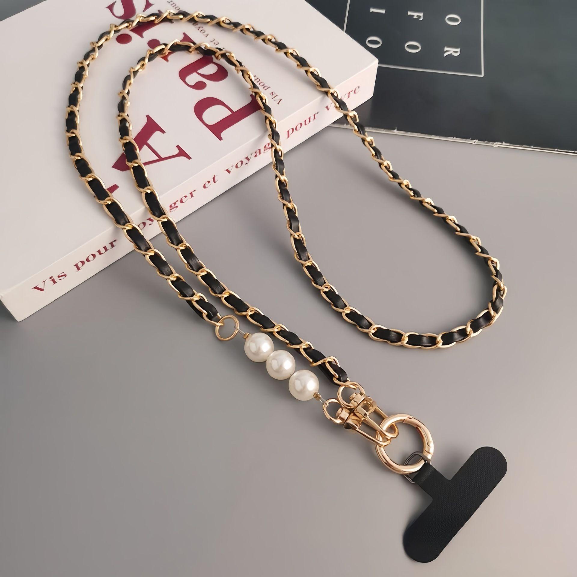 Pearl Xiaoxiangfeng Metal Leather Mobile Phone Chain Lanyard Crossbody Strap Bag Lanyard Anti-lost Strong