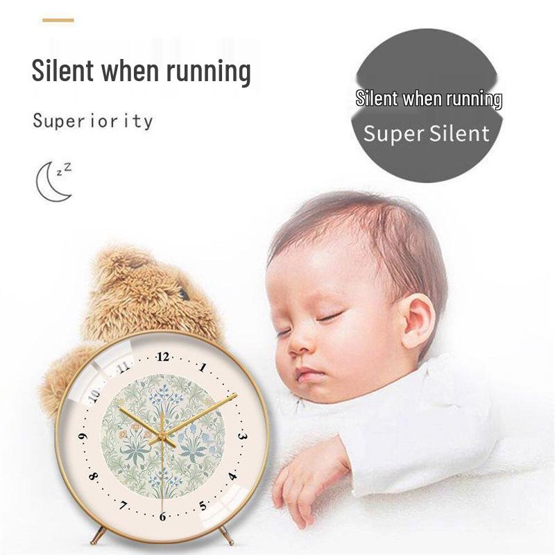 Vintage French Floral Pattern Silent Wall & Table Clock for Living Room