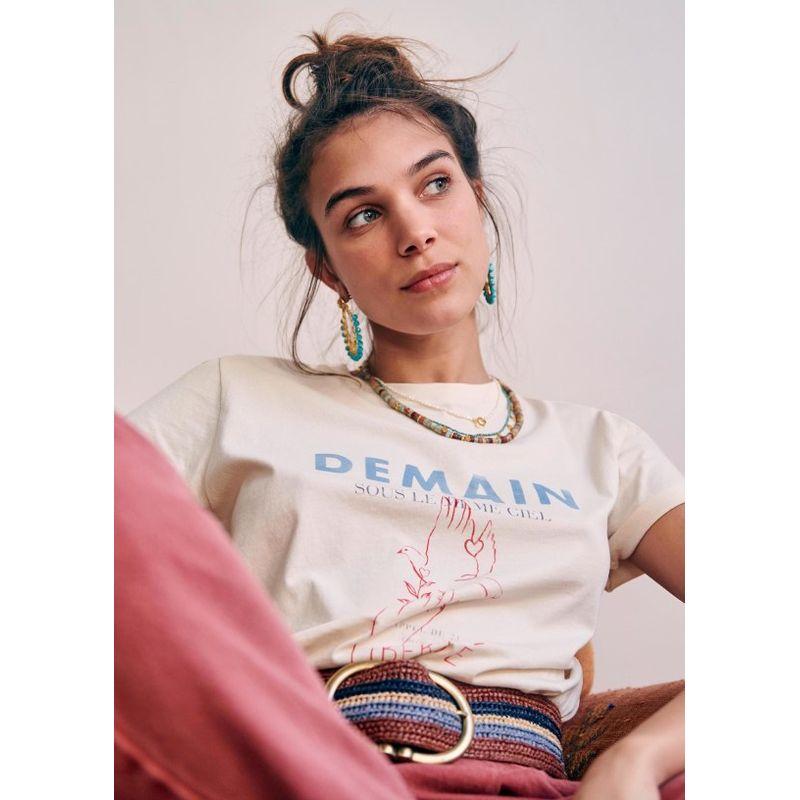 

RR & II Французское меньшинство Экспортное письмо Ручная роспись Иллюстрация Голубь мира Экспортный принт Футболка с круглым вырезом Скандинавская Короткий рукав Image color S