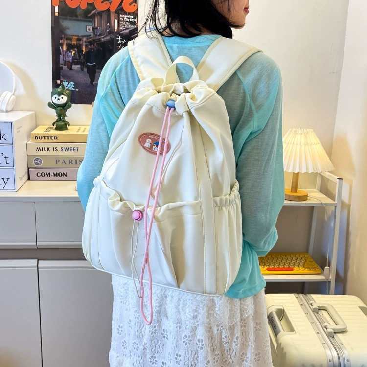 

Strap Pocket Drawstring Backpack Boys Girls Primary School Students Light Sports Cloth Bag Simple Tutoring 28x13x39 off білий колір