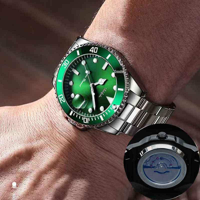Aili Feida Men's Quartz Waterproof Watch with Hollow Back and Calendar Feature.