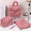 Corduroy Makeup Bag with Heart Pattern Portable Travel Cosmetic Bag Zipper Makeup Pouch Toiletry Organizer Purse for Women Girls