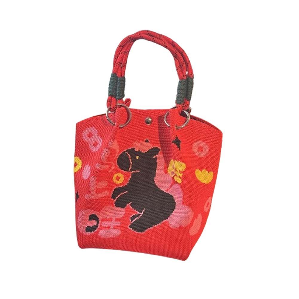 2026 Horse Year Knitted Handbag Cartoon Bucket Bag Portable Shoulder Bag  Spring Festival Style 1