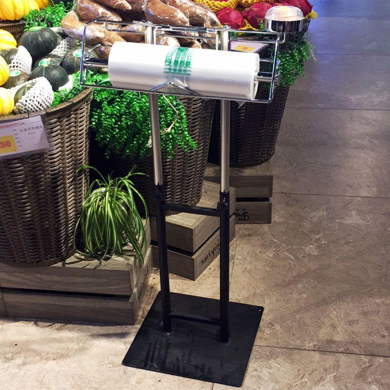 Floor-standing Roll Bag Holder & Lifting Fruit/Veg Display Rack with Automatic Bag Cutting & Wet Hand Device