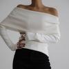 Spring Autumn Women's Sexy Off-shoulder Knitted Sweater Slim Stretch Long-sleeved Pullover Knitted Sweater
