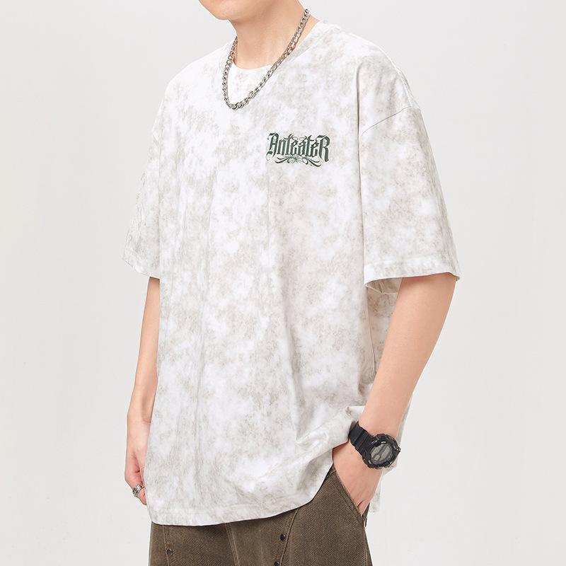 New American High-density Knitted Loose-print Men's T-shirt Short-sleeved