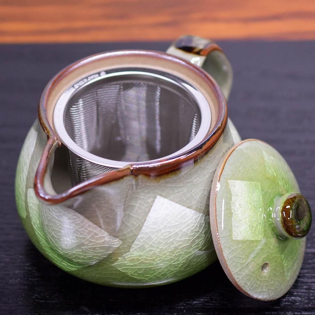 Waza no Kura Stylish Japanese Tableware Kutani Ware Teapot with Silver Glaze and Light Green Tea Strainer Ceramic Brand Made in Japan Perfect for