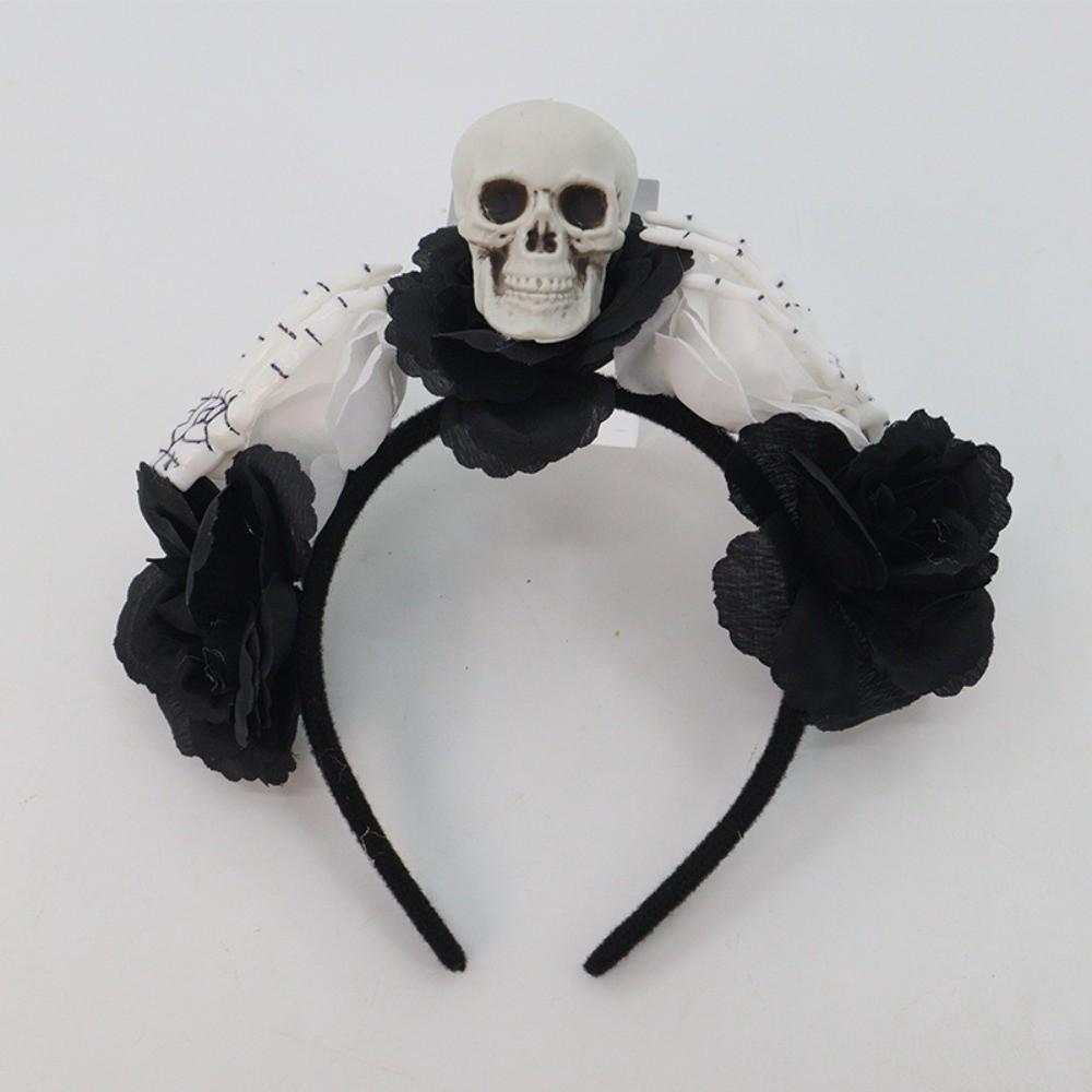 Halloween Decor Skull Head Headband Simulation Flower Gothic Flower Hairband  Photography Props