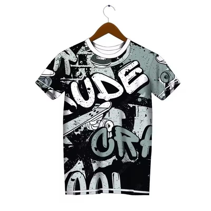 Trendy Graffiti Pattern T-shirt Men Fashion Summer Short Sleeved 3D Printed T-shirt Cool Streetwear Hip-hop T-shirt