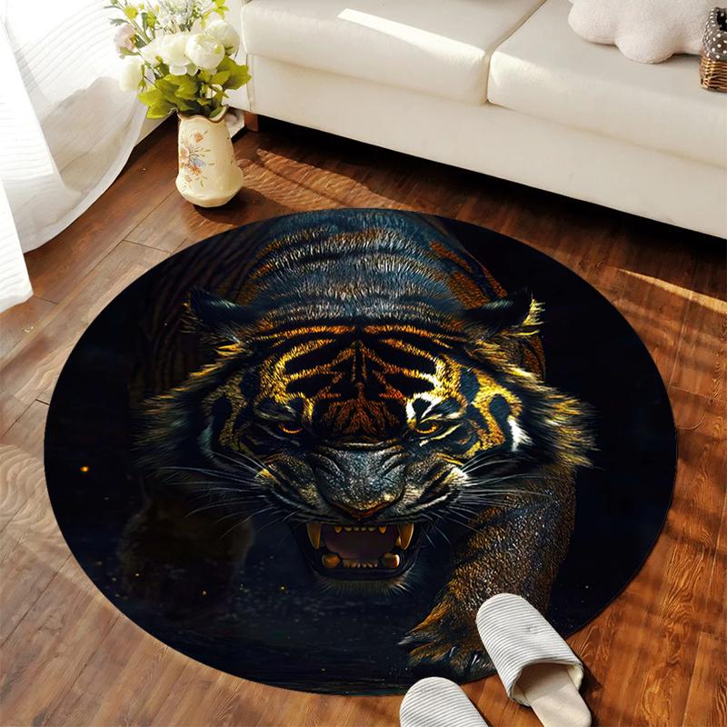

1Pc Tiger theme Circular Print Rug - home decoration Carpet For Living Room Bedroom Flooring Computer Chair Area Rug 80x80cm( 31x31in)