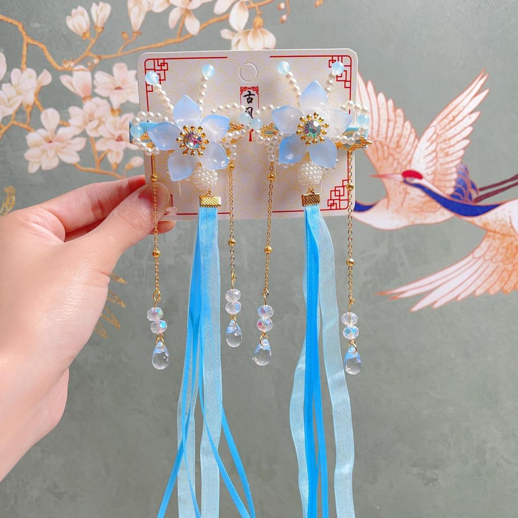 Children's Hanfu Hair Accessories: Fairy Butterfly Tassel Headdress & Ribbon Hairpin Set
