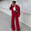 Sweatshirt Two-piece Suit Women's Casual Sets Loose Zipper-up Short Jacket Tops Straight Trousers Sports 2-piece Sets Lady