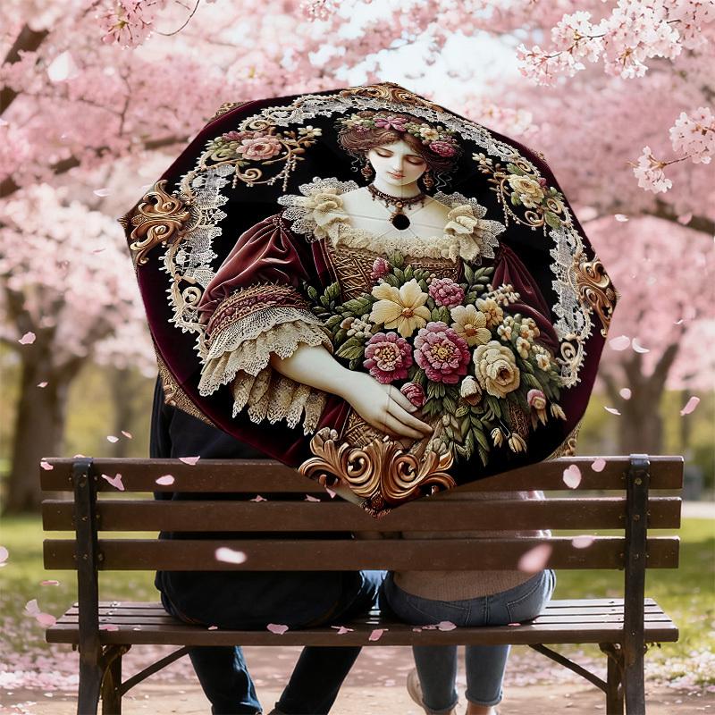 1PC Floral Portrait Umbrella-8-Rib Reinforced, Automatic Open, Lightweight & Durable, Cute Fashion Accessory for Outdoor, Beach or Casual Use, Beach U