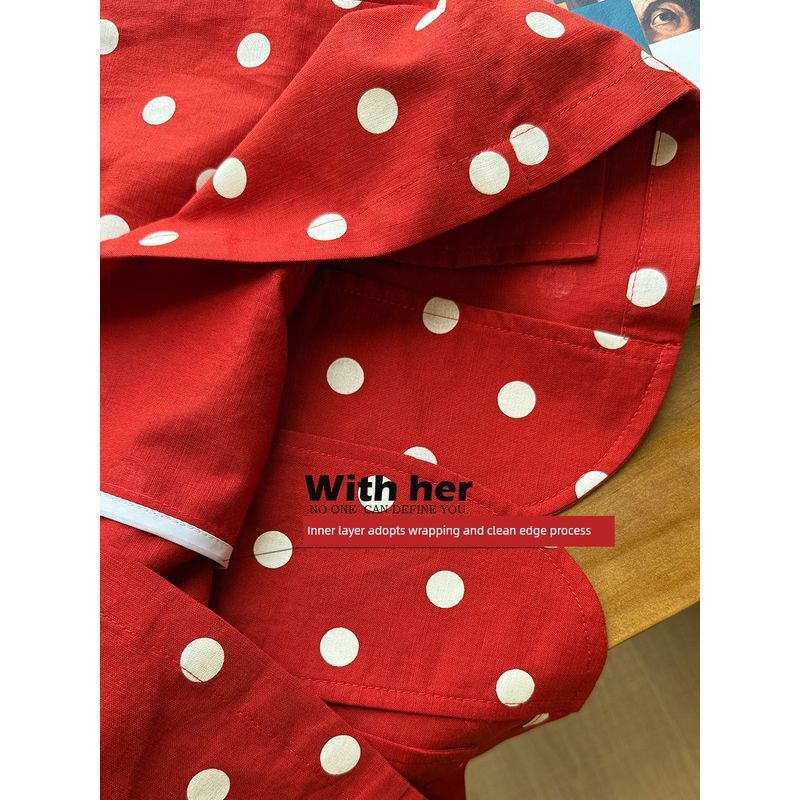 

Original Niche Design with Her Retro French style Polka Dot Linen Casual Simplicity Suit Vest Sleeveless Top Vest Red S