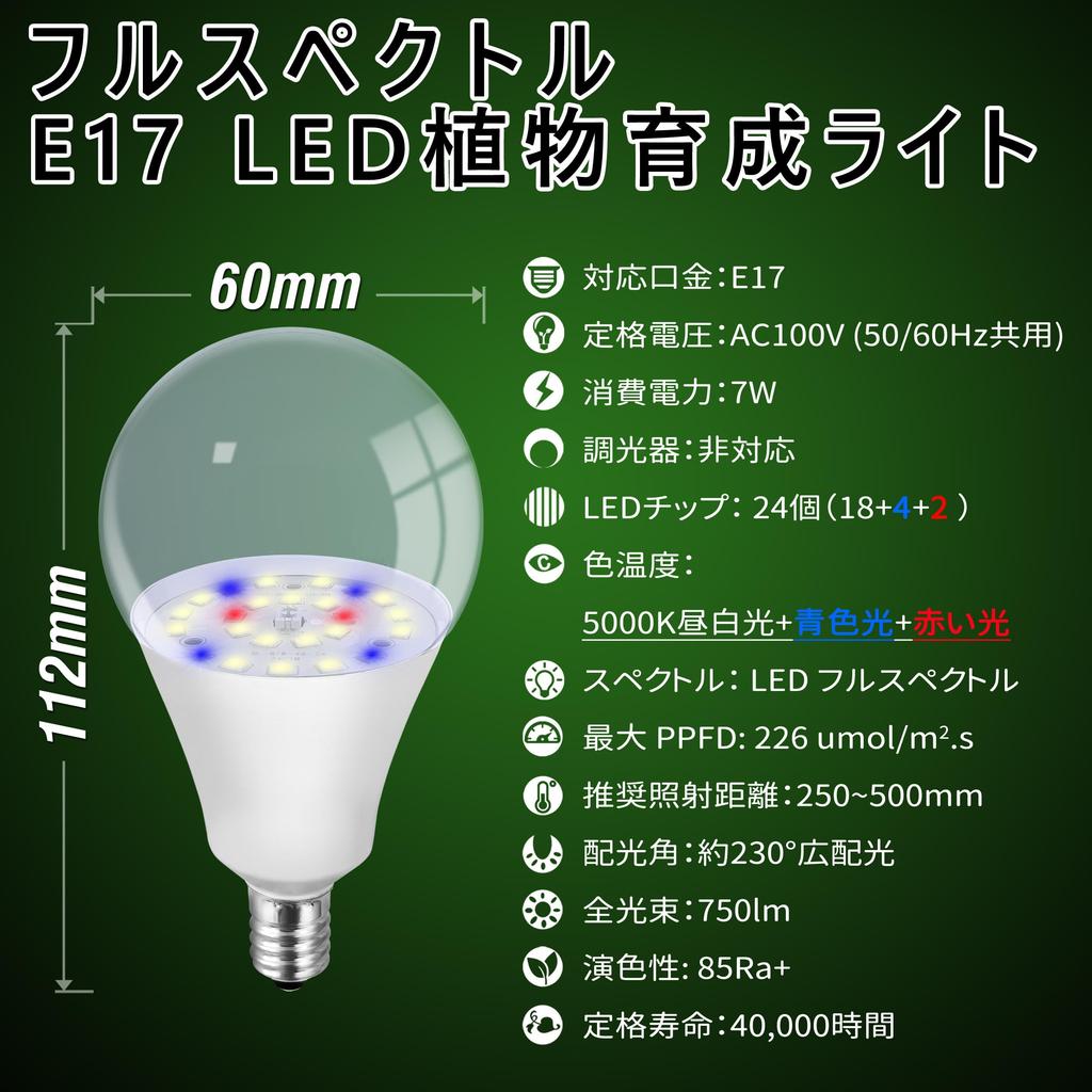 E17 Plant Grow Light, New LED Full Spectrum LED Plant Light, E17 Base, Standard Bulb, Indoor Plant Grow Light, E17 LED Bulbs, Pack of 2