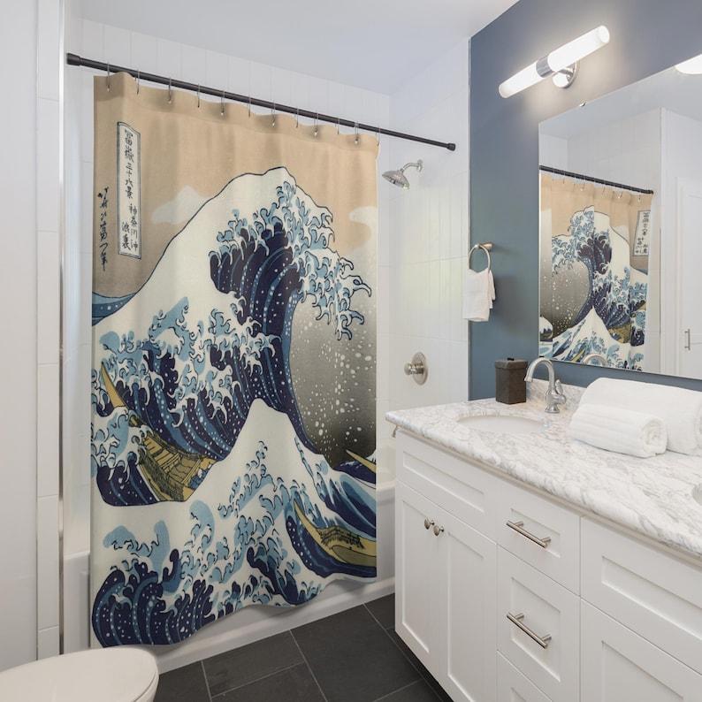 La Grande Vague de Kanagawa Rideau de Douche, Art Japonais Hokusai Décor de Salle de Bain, Décor de Salle de Bain, Rideau de Douche Artistique