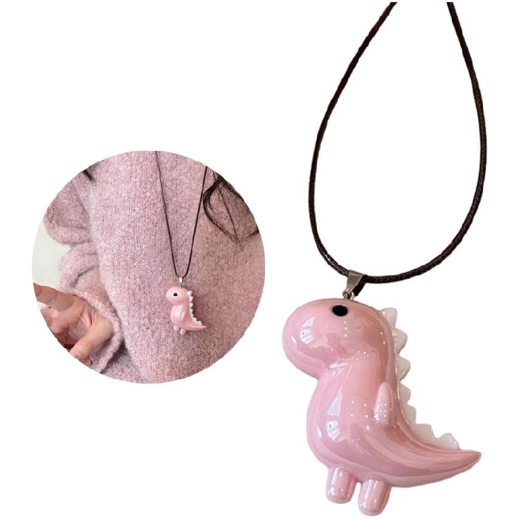 Stylish Long Chain Necklace Resin Dinosaur Pendant Neckchain for Women and Men Vintage Jewelry Unique Animal Accessory