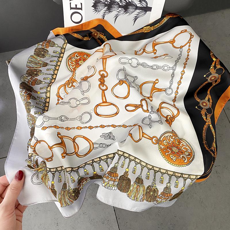 Korean Style Sweet Green Floral Butterfly Faux Silk Scarf - Women’s Versatile Spring/Summer Neck Scarf, 70cm Square.