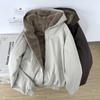 Unisex Wende-Kapuzen-Baumwoll-Daunenjacke Winter Warm Dick Gefüttert mit Fleece Einfarbig Oberbekleidung Herren Damen