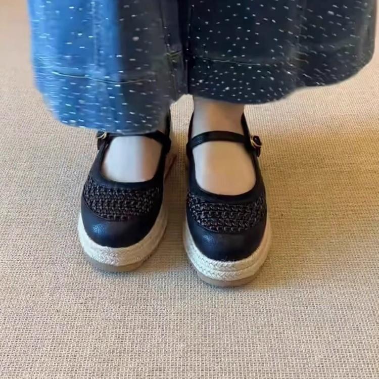 Yueyu retro versatile wear-resistant straw woven thick-soled bag head sandals women's fashion woven hollow word with light mouth single shoes