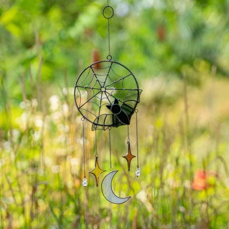 Creative Wind Chimes Halloween Decorations Gothic Bat Moon Star Hanging Ornament Window Wall Pendants Holiday Party Home Decors