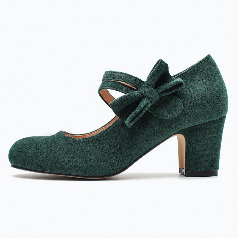 Scarpe con Tacco Alto da Donna Taglie Forti 36-45 Punta Tonda Classica Fiocco Autunno Primavera Moda Casual Slip-on Scarpe Eleganti