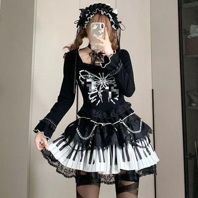 Four Seasons Cosplay Dame Punk Pianotast Polkadotter Blonder Skjørt Gotisk Lolita Kakeskjørt Fe Kort Skjørt