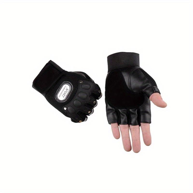 1 Pair Letter Patch & Studded Decor Breathable Fingerless Motorcycle Gloves