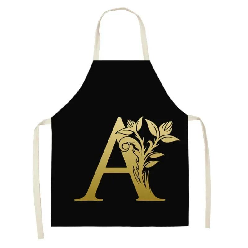 Letter Alphabet Kitchen Aprons for Women Cotton Linen Bibs Household Cleaning Pinafore Home Cooking Apron Delantal