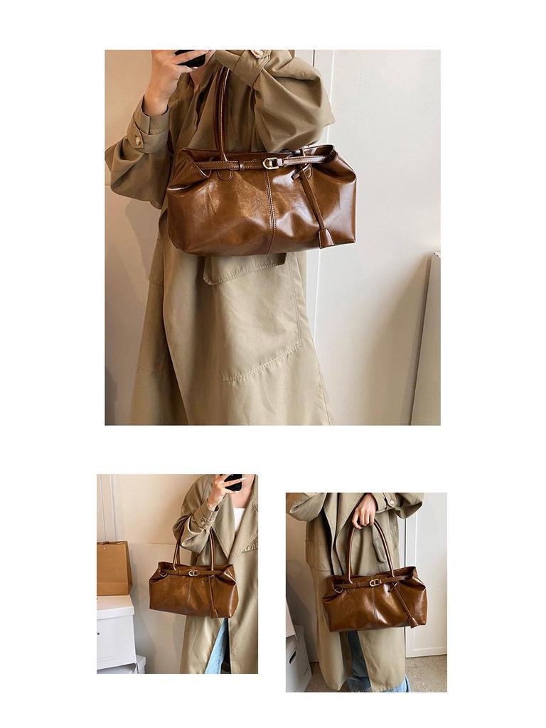 2025 Retro Oil Wax Leather Tote: Large Capacity Autumn/Winter Bag for Women - Single Shoulder or Handheld Commute Style
