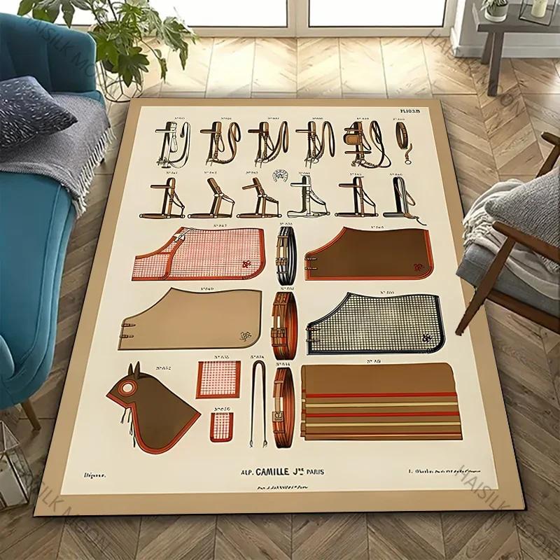 3D HD Vintage Horse Tack & Accessories Carpet for Living Room,Bedroom,Office Mat, Rug - Perfect Gift for Horse Equestrian Lovers