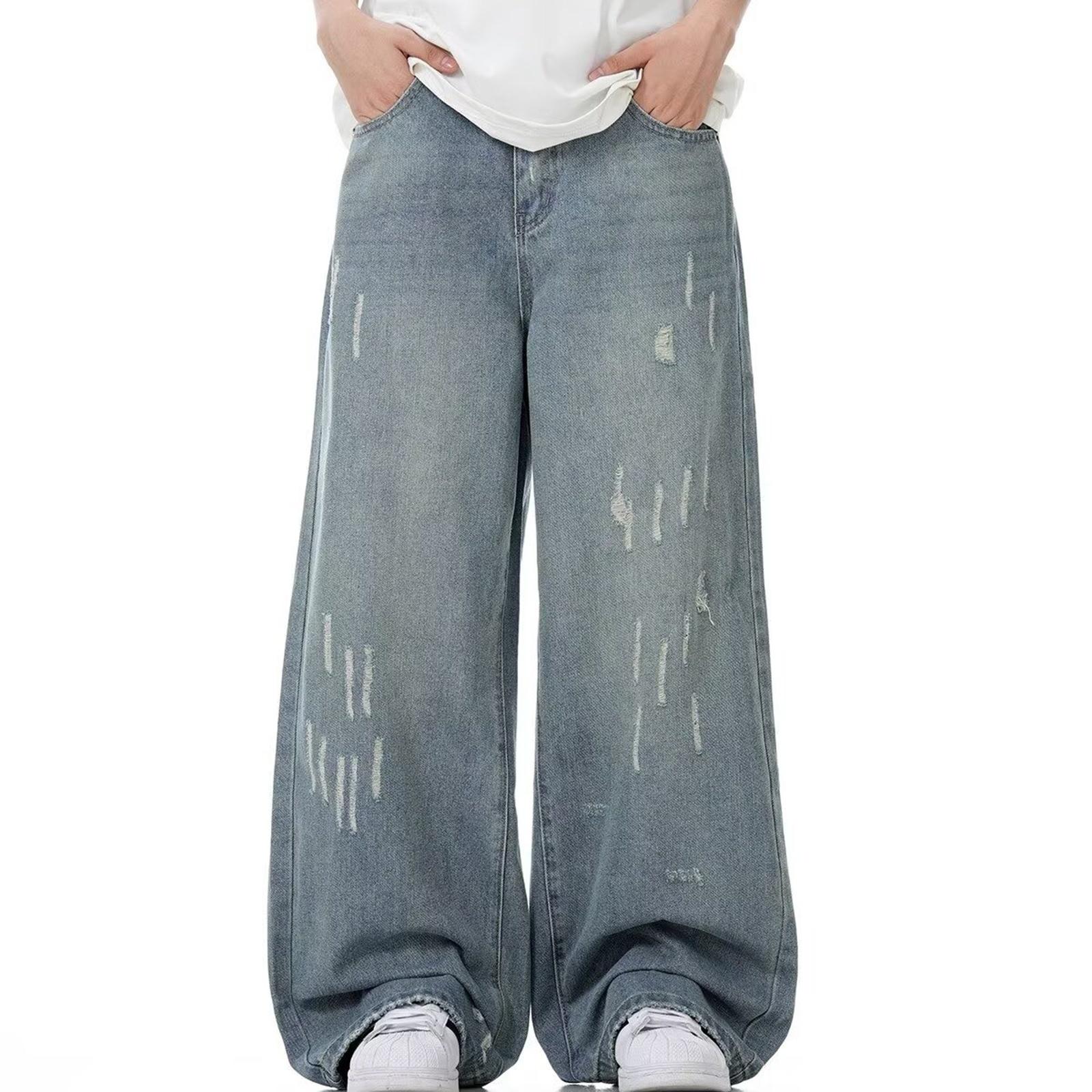 

Women s High Waist Washed Women s Jeans Fashionable Versatile Straight Leg Pants L синий