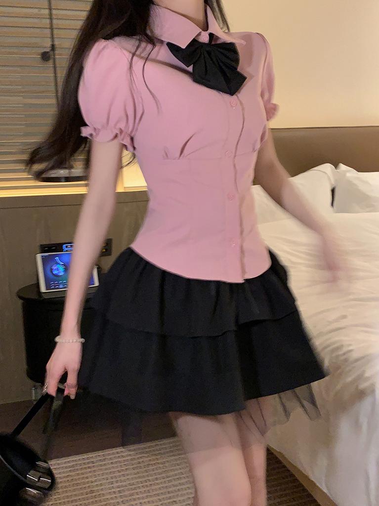 Küçük takım Kolej tarzı kısa etek etek Yazlık etek Japon JK üniforması kısa gömlek Kadın iki parçalı set