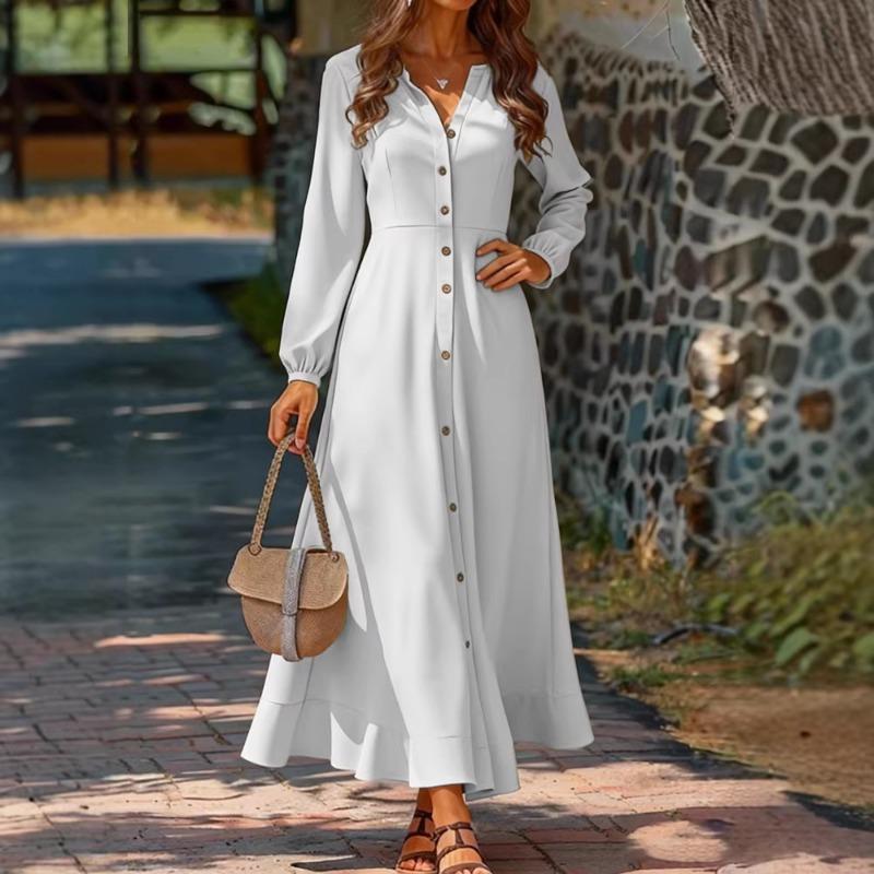 

Новый женский повседневный кардиган с V-образным вырезом и длинным рукавом, однотонное женское платье, длинная юбка S белый