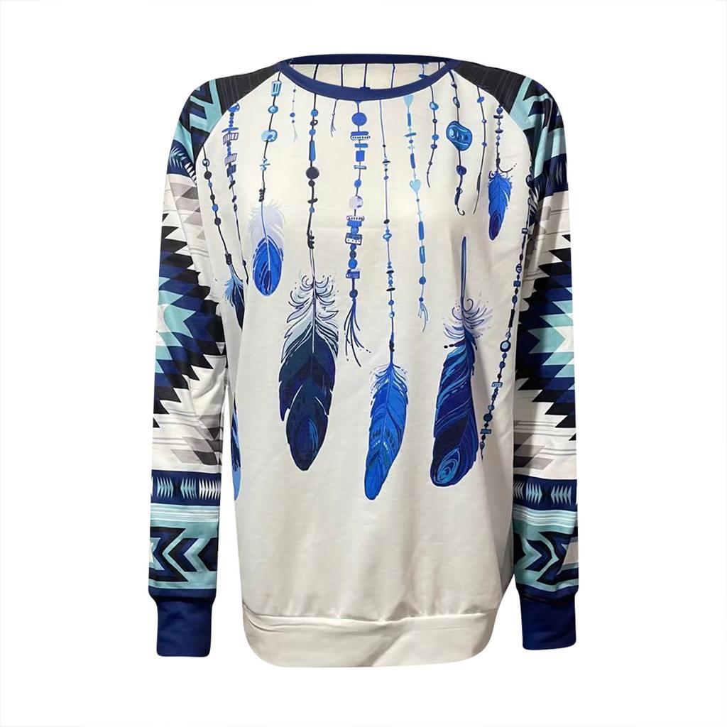 Women's Pullover Loose Sweater Multicolor Striped Round Neck Long-sleeved T-shirt