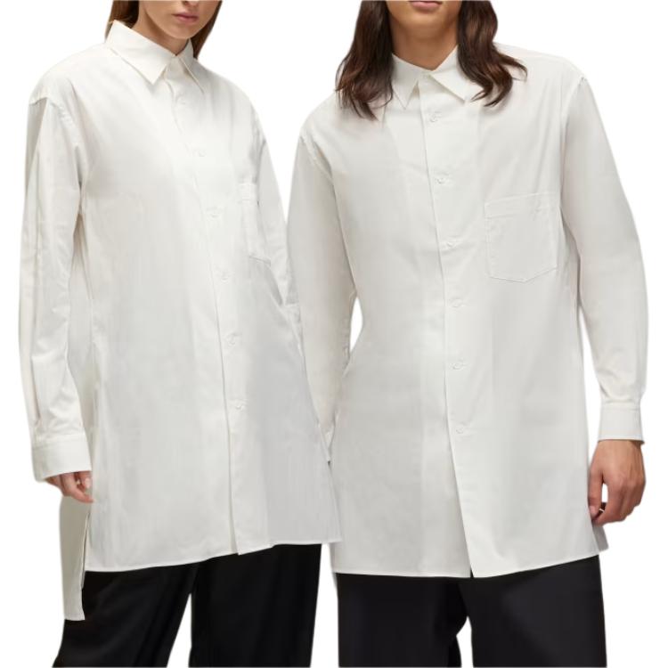 Y-3 Solid Color Pointed Collar Single-Breasted Loose Mid-Length Long Sleeve Shirt Unisex shirts White JM3202