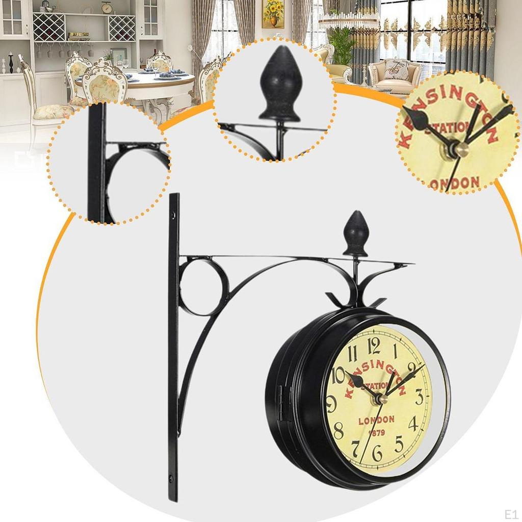 Double Faced Station Clock Wall Mute European Round Antique Hanging Metal for Office Cafe