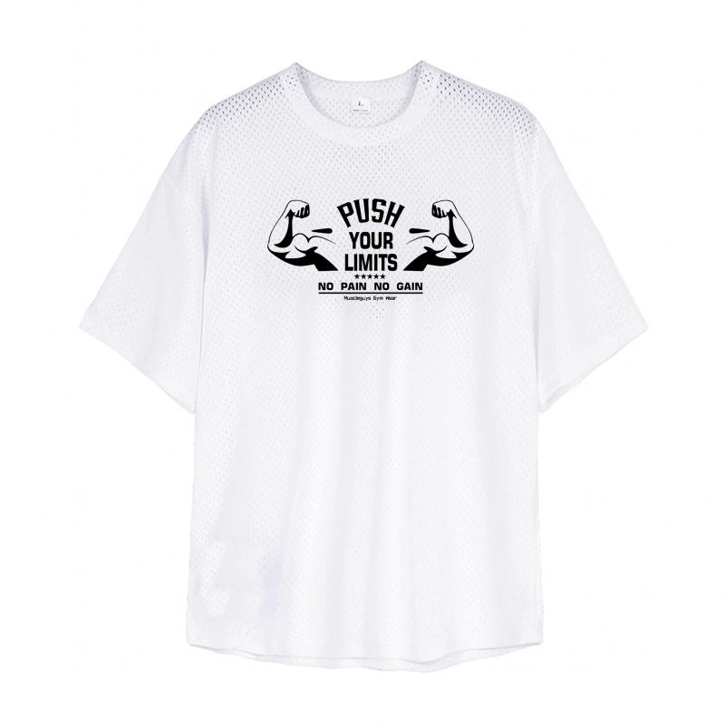 Oversized Loose Mesh Quick-Dry Short-Sleeved Sportswear Gym Bodybuilding Fitness Running Shirts Men's Workout Training T-Shirts