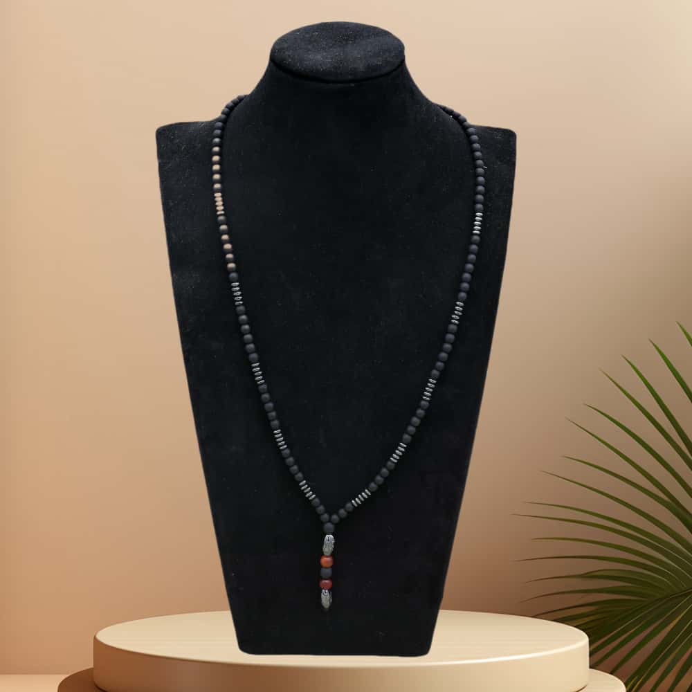 6mm Black Matte Onyx Hematite Carving Bead Men's Necklace Beaded Pendant Necklace Punk Handmade Jewelry Gifts