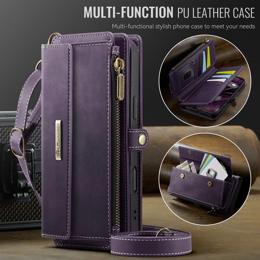For iPhone/Samsung RFID Blocking Multilayer Wallet Phone Case Purse with 9 Card Slots+Zipper Pocket+Coin Sack Detachable Crossbody Strap + Wrist Strap